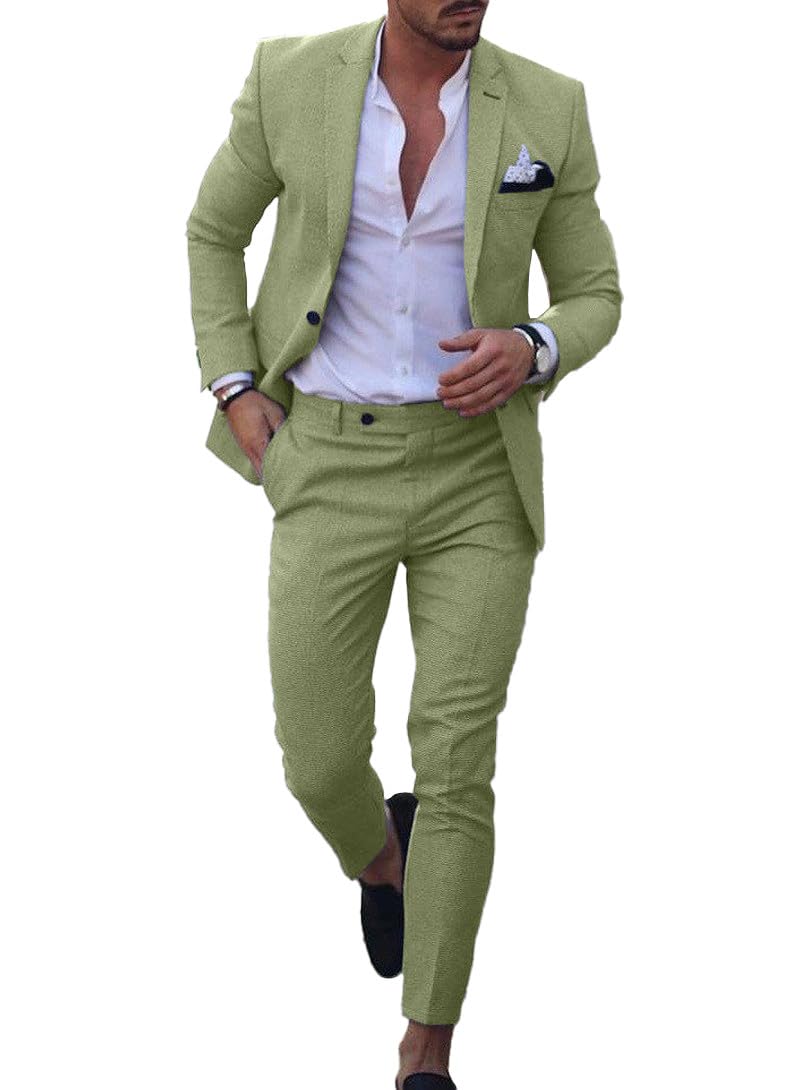 Photo 1 of Dbutiy Men's Linen Suits 2-Piece Set - Summer Beach Wedding Groom Suit for Men Prom Tuxedo Jacket & Pants US Size 2XL Green