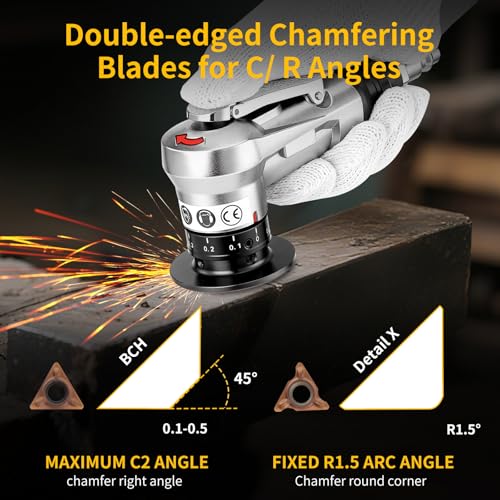 Image of Pneumatic Chamfering Tool, 30000 RPM Air Chamfer Tool with 6 Bearings & Complete Screw Kit for Deburring & Beveling, Includes 8 C & 6 R Blades, 45, 1 /4 inch Air Inlet for Metal, Wood, PVC, Acrylic
