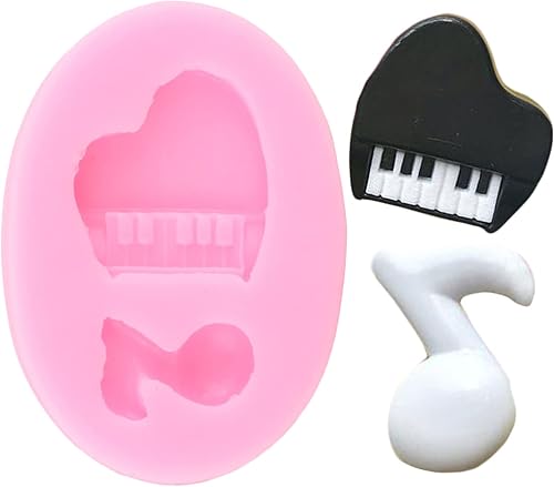 Miniatura 8 de Mujiang Juego de 3 moldes de silicona para instrumentos musicales para fondant, guitarra, piano, caramelo, para decoración de pasteles, pasta de