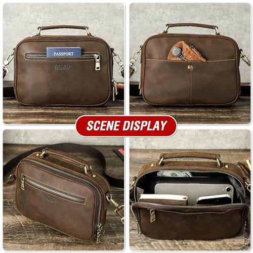 Top Grain Leather 8.3" Messenger Bag for Man & Woman, Multi Pockets, Fits to 7.9"/8.3" iPad for Daily/School/Business/Travel2