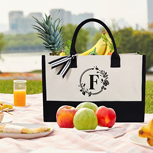 Image of TOPDesign Personalized Initial Canvas Beach Bag, Monogrammed Gift Tote Bag for Women