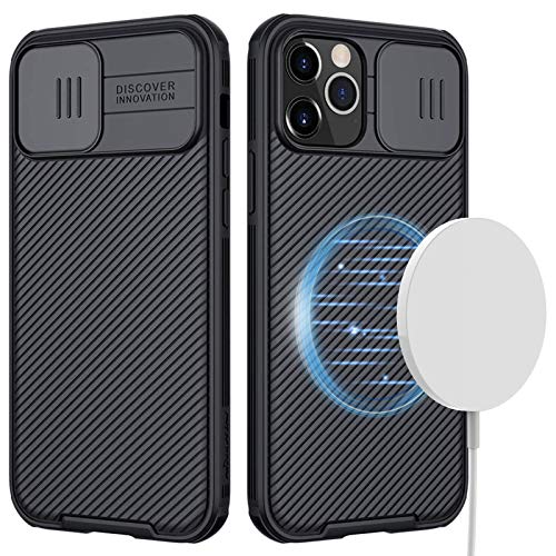 CloudValley Magnética Funda Compatible con iPhone 12 Pro MAX (2020) 6,7’’, Carcasa de PC Híbrida Compatible con Carga Inalámbrica, Antideslizante y Protección de la Cámara Caso, Negro Cover