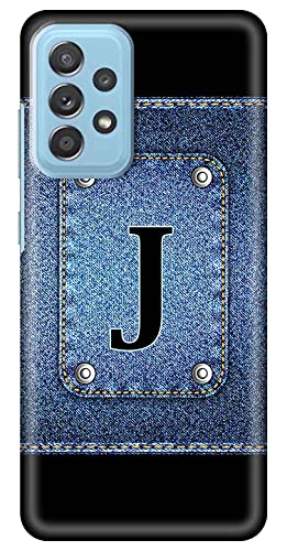 Image of Amazon Brand - Solimo Designer Button Jeans Alphabet-J 3D Printed Hard Back Case Mobile Cover for Samsung Galaxy A52