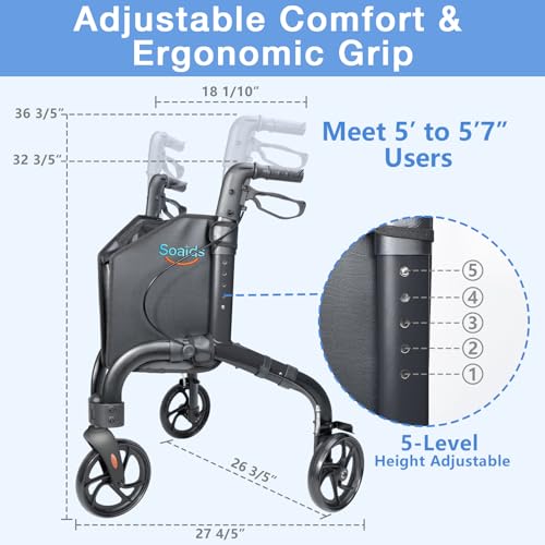 Image of 3 Wheel Walkers for Seniors, Lightweight Foldable Rolling Rollator
