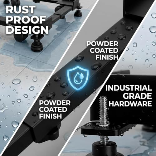 Image of TEKCOOL Washing Machine Stand /Trolley with Wheels (7-12 KG) | Adjustable Metal Stand & Anti-Vibration Pads Fits Semi or Front, Top Load Washing Machines, Fridge & Dishwasher, Black, 170 KG Capacity