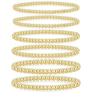adoyi Gold Bracelets for Women Waterproof, 14K Gold Plated Beaded Strand Bead Ball Bracelets stack Adjustable Jewelry Set for Gifts