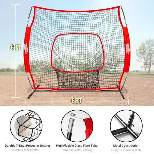 PLAYAPUT Baseball Batting Tee and Practice Net Combo for Batting, Hitting, Pitching,Throwing,6FT Baseball Net with Large Pocket Holds 50+Balls,Height Adjustable 25