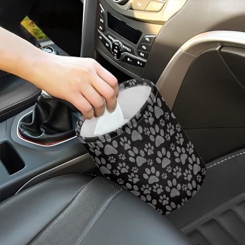 Image of Car Trash Can Dog Paw Black Printed Car Bag Accessories Interior Garbage Bin Hanging Portable Dustbin Bin Waste Basket Collapsible Car Trash Can Universal