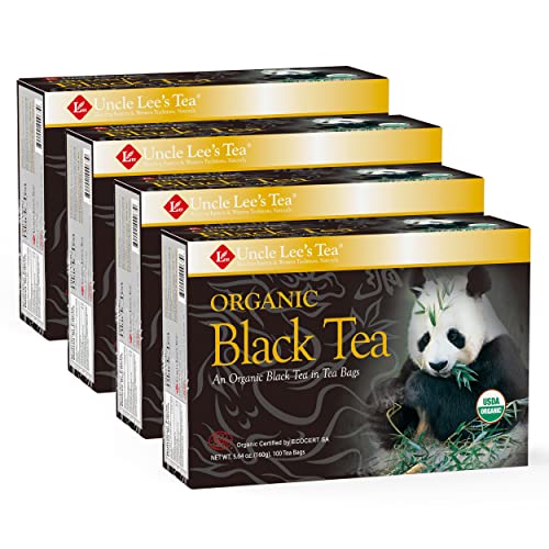 Uncle Lee's Tea Organic Black Tea - Premium Tea, Full-Bodied, Caffeinated Coffee Alternative, Robust Black Tea Bags, Individually Wrapped 100 Count (Pack of 4)