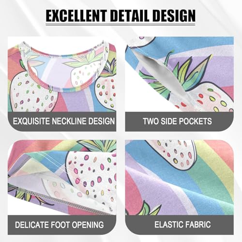 ALAZA White Strawberry Cartoon Rainbow Pajamas Short Sleeve 2 Piece Sleepwear Top and Bottom Pajama Set Unisex4