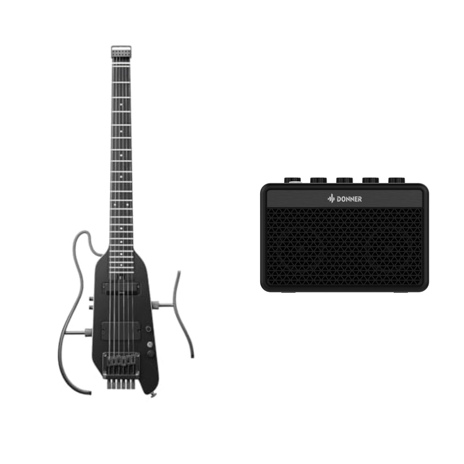 HUSH X PRO Electric Guitar Kit - Smart Travel Guitar, Black and Mini Guitar Amp Small Electric Amplifier 5W