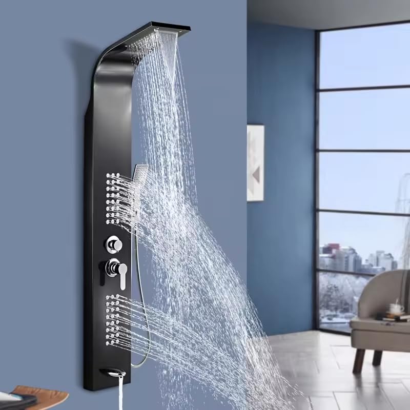 B Backline Luxury Shower Panel 3 in 1 Wall Mixer Single Lever Shower Panel, Hand shower + overhead Square Shower (Black Gold 2) (B0BRG7JTXR) Amazon Price History, Amazon Price Tracker
