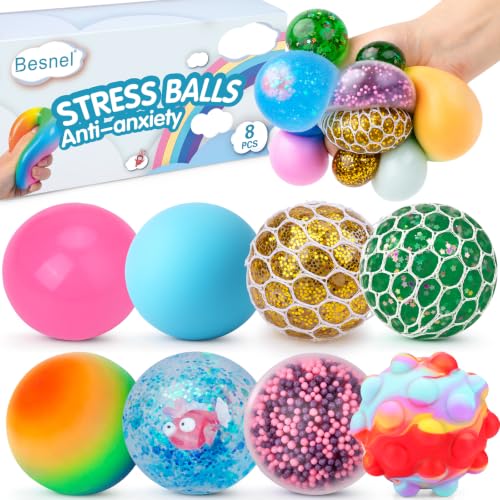 Image of Stress Balls 8 Pack for Adults and Kids, Squeeze Squishy Fidget Toys