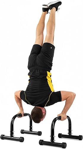 Miniatura 5 de TOPZEA Paquete de 2 barras paraletas, asas de empuje de acero de 10 pulgadas de alto, barras de entrenamiento de fuerza, equipo de calistenia