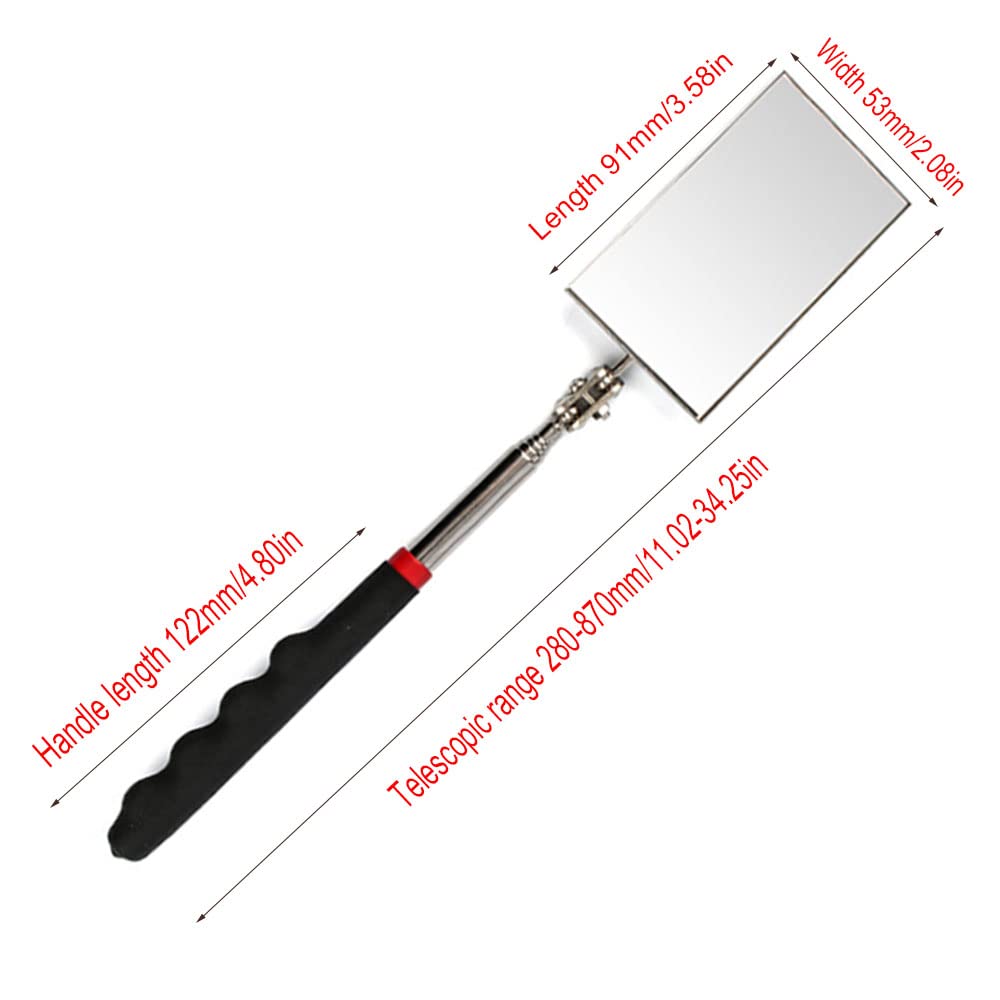 3pcs Telescoping Inspection Mirror Pick-Up Tool Kit Pick Up Rod, Round And Square 360 Swivel Adjustable Inspection Mirror,Mechanics Mirror,Car Inspection Mirror (D-Rectangular mirror)