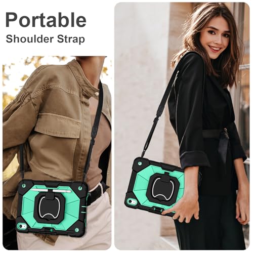 Image of Scnioy Case for iPad 10th Generation iPad A16 11th Generation Case 10.9 /11 Inch 2022 /2025, Rugged A16 iPad Cover 10th Gen with 360 Rotating Stand Screen Protector Pen Holder Shoulder Strap, Mint