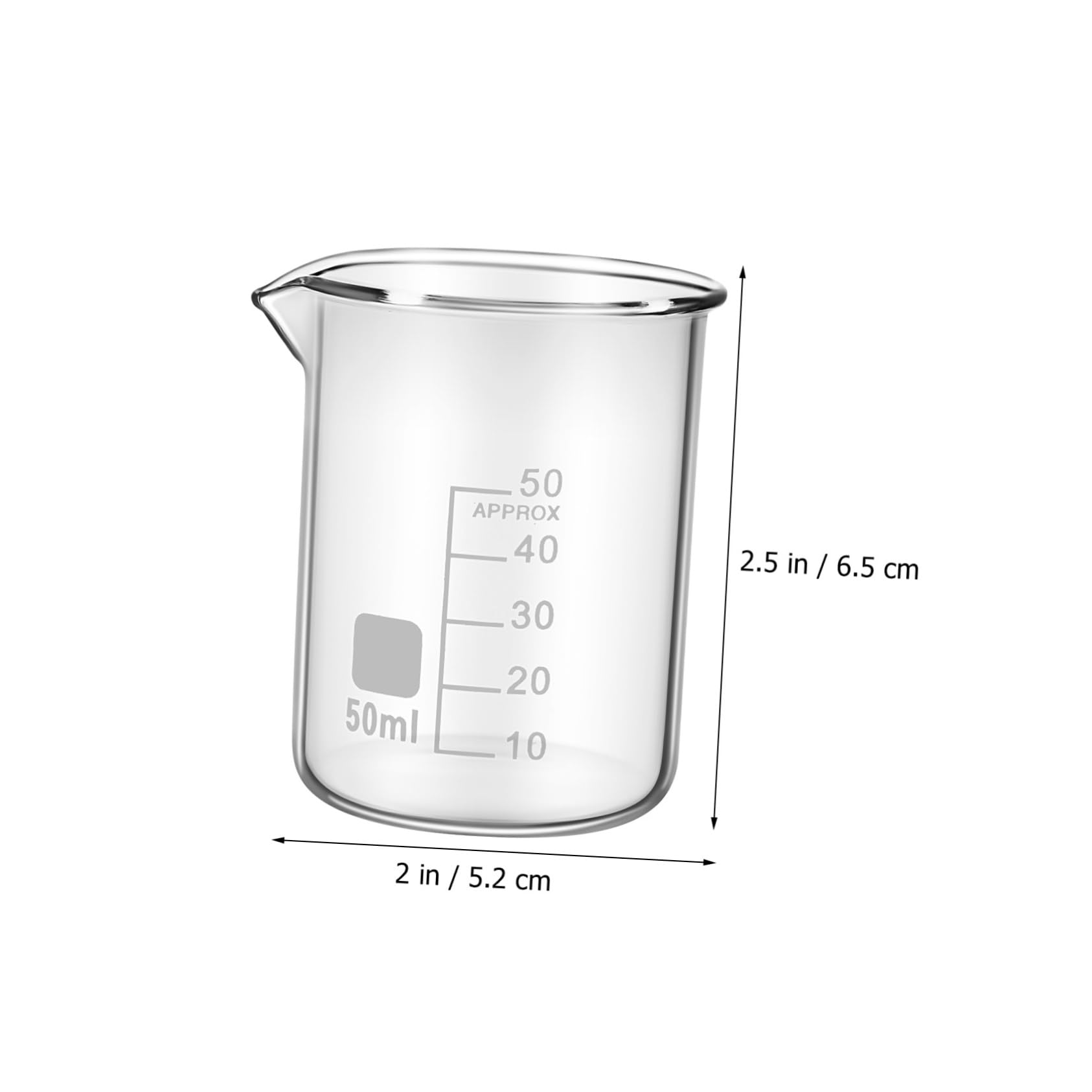 GLEAVI Vasos de Precipitados Medidores Precisos y Fáciles de Limpiar 20 de Vidrio de 50ml Paquete de 20 Unidades para Laboratorio para Uso Científico