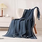 WESHIONGOO Throw Blanket for Couch Soft Knit Throw Blanket with Chenille Yarn Non-Shedding, Chenille Blanket for Living Room Bed Sofa(Navy Blue, 50"*60")