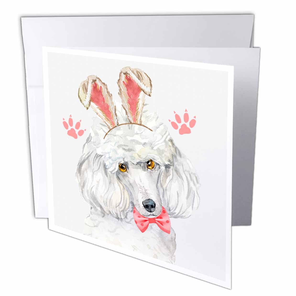 3dRose Cute Easter Bunny Dog a Standard Poodle in Pink Ears and Bow - Greeting Cards (gc-378963-2)