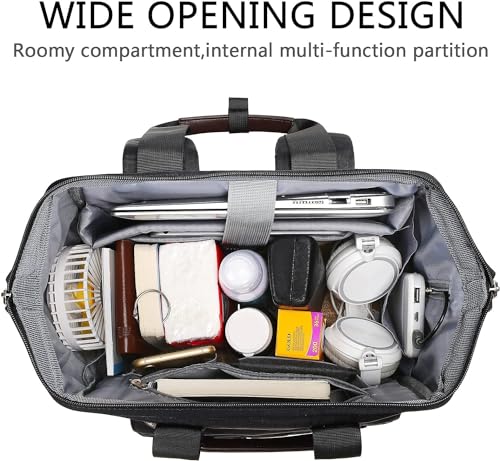 FALANKO Laptop Backpack For Women, Work Doctor Teacher Nurse Wide Open College 15.6 Inch Laptops Backpack Purse with USB Charging Port, Travel Water Resistant RFID Computer Bag for Men Women Black3