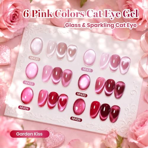 Image of Beetles Pink Cat Eye Gel Polish Set, Garden Kiss 6 Colors Glitter Gel