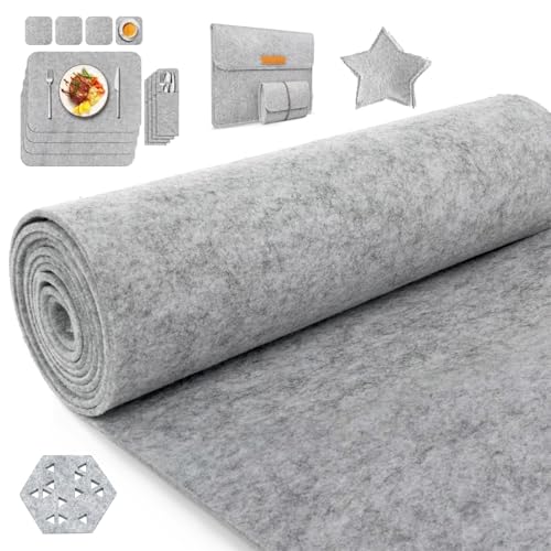 Votoko Filzrolle Filzstoff, 30cm x 300cm x 3mm Polyester Filzunterlage, Bastelfilz für DIY Aufbewahrungstasche Patchwork Nähen Basteln Handwerken, Filzmatte zum Zuschneiden Dekoration (Hellgrau)