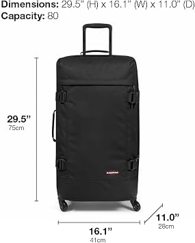 EASTPAK TRANS4 L 80L Large Checked Luggage Bag, Two Compartments, TSA Lock, 360 Spinner Wheels, and Telescopic Handle, Ultra Marine