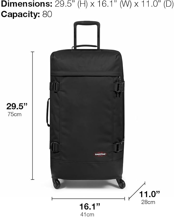 EASTPAK セミハードタイプ　キャリーバッグ　4輪　ブラック　中古品 Amazon | Eastpak TRANS4 L スーツケース 75 x 41 x 28 cm、80 L