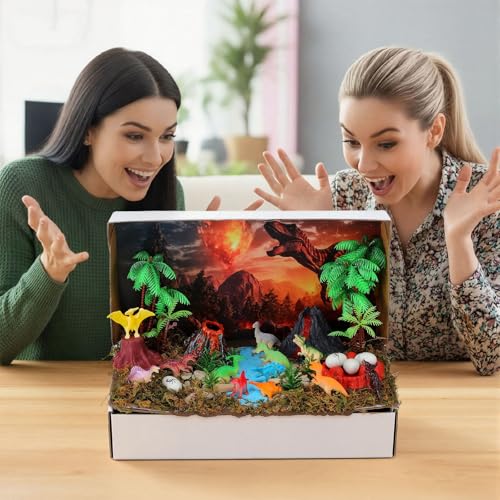 Teyva Daily 48 Pcs Dinosaur Diorama Kit Habitat Project Box Set 3D Dinosaurs Diorama Supplies Include Dinosaurs Model Figures & Eggs Volcano Artificial Trees with Cardboard for DIY Crafts Gifts by Teyva Daily - Image 6