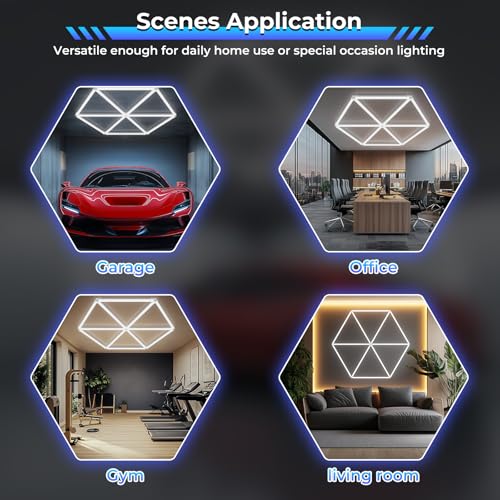 Gneng Led Garage Light-54W, 6500K 5940LM Garage Hexagon Shop Lights for Car Detailing, Workshop, Basement, Gym, Barber - image 8