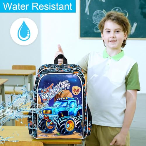 Image of 3Pcs Truck Backpack for Boys, 16 inch Bookbag with Lunch Box, Kids School Backpacks Set for Elementary Preschool Kindergarten (Balck)