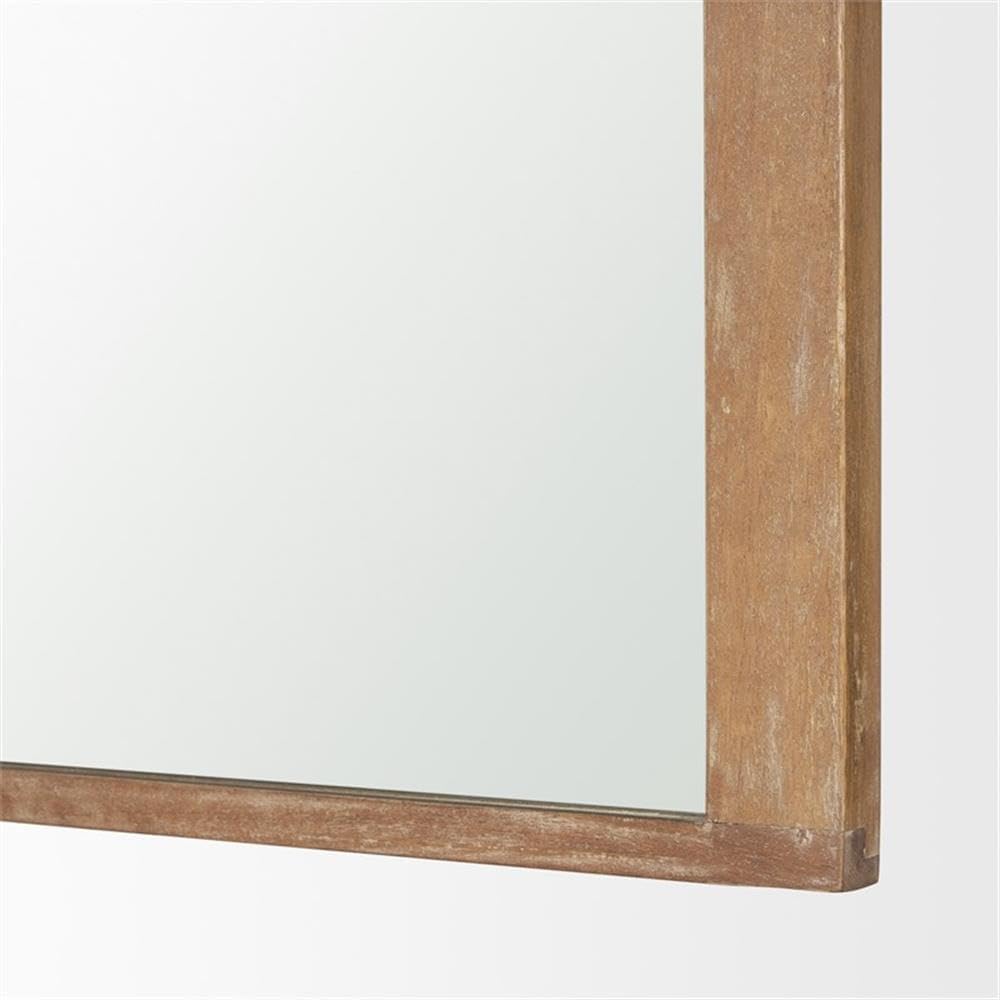 Pemberly Row Light Brown Arched Wood Wall Mirror, 30x48 in, Solid Mango Wood with Gold Finish, Mid-Century Style, Decorative Mirror for Living Room, Bedroom, or Entryway