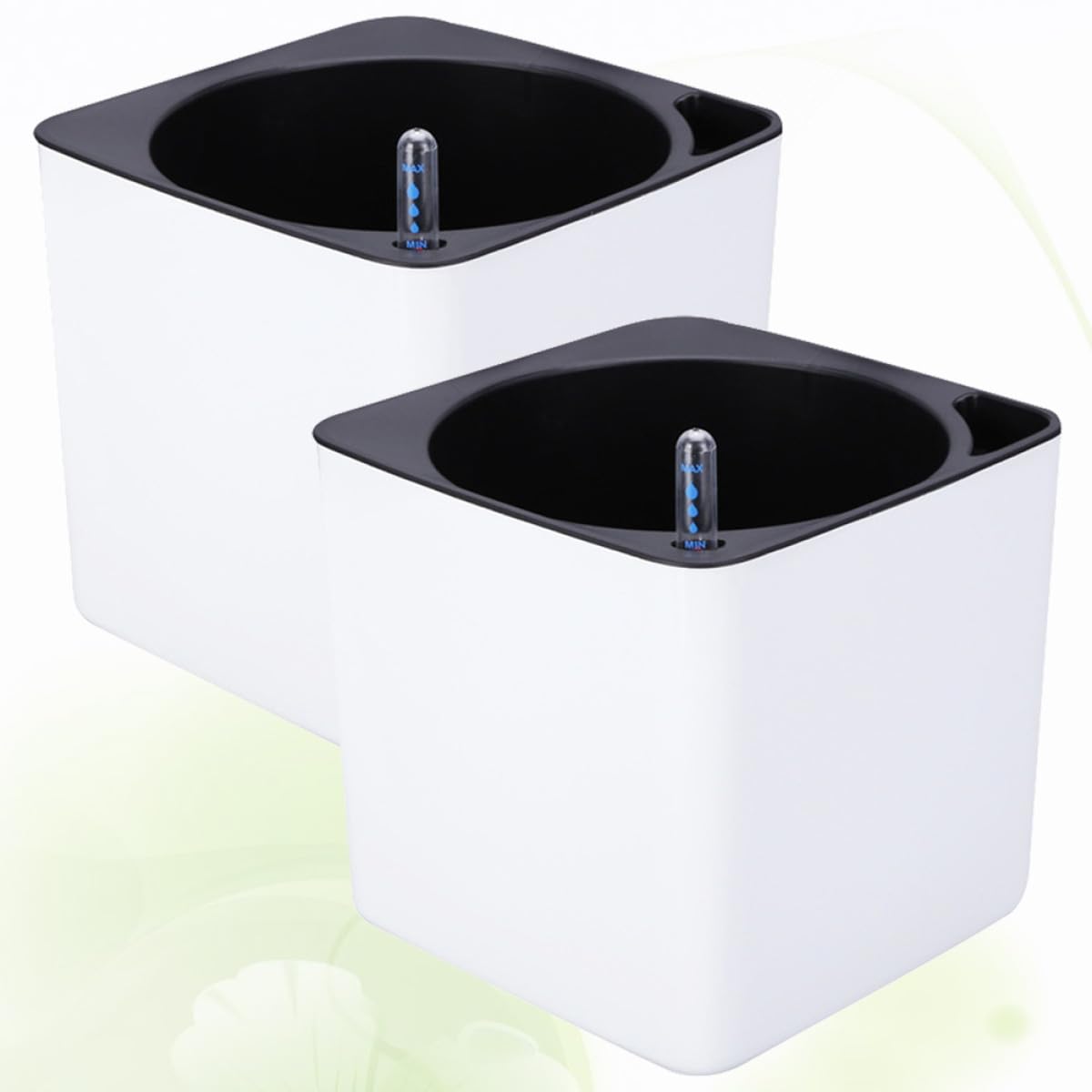 Housoutil Vaso da Fiori Autoirrigante Quadrato in Plastica Bianco 12 CM Set 4 Pezzi con Doppio Contenitore Staccabile Nilometro Galleggiante e Corda di Cotone per Riserva D’Acqua Porta