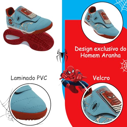 Chuteira Tênis Infantil Juvenil Dray Super-Herói Aranha Spider Azul Celeste (Azul Celeste, BR, Crian