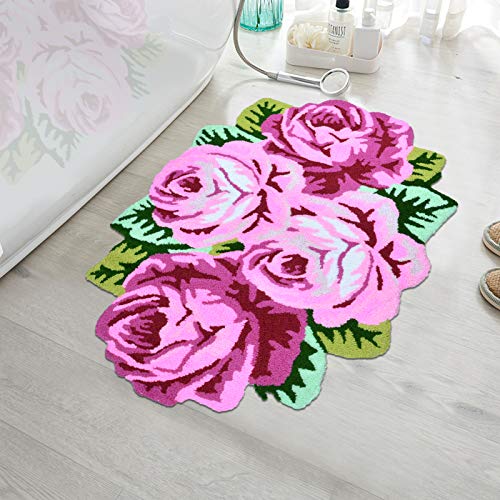 Ustide Pink Flower Rug, Non -Slip Washable Bathroom Mat, Vintage Pink Bath Mat, Bath Rug Set, Area Rug With Rose For Living Room/Bedroom/Girls Room/Kitchen (2Ftx3.6Ft) #TOP4