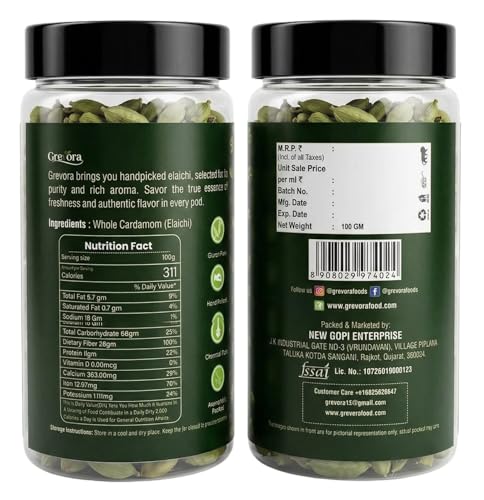 Image of Grevora Premium Kerala Idukki Green Cardamom (Elaichi) 60g | Large 8+ mm Bold Pods | Handpicked, Naturally Aromatic & Premium Quality Spice | Fresh Whole Elaichi for Tea, Sweets, Desserts & Indian Cooking