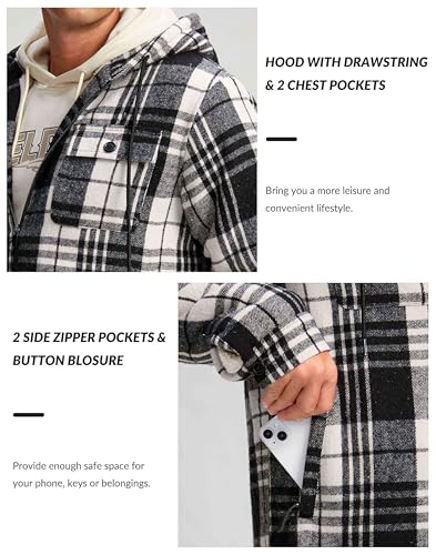 Image of G Gradual Men's Flannel Jacket Fleece Sherpa Lined Hoodies Zip Up Plaid Shirt Warm Winter Jackets for Men with Zipper Pockets