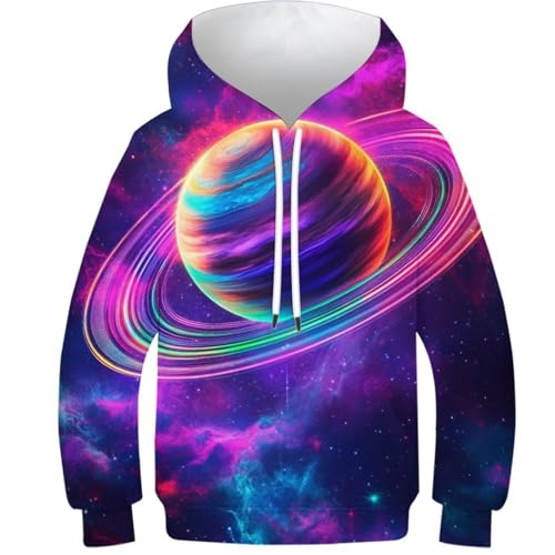 Pull pour enfants motif planète cosmique, sweat-shirt à capuche 3D ado