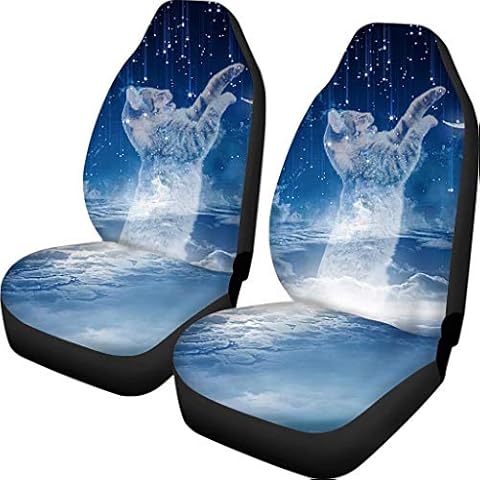 Allcute Blue Ice Snow Cat Car Seat Cover 2 Pack Set Universal Vehicle Bucket Seat Protector Front Seat Only Automotive Interioe Accessories for Sedan & Van, SUV Cover