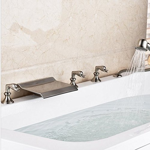 Robinet mitigeur baignoire cascade nickel brossé avec douchette Gowe - 3