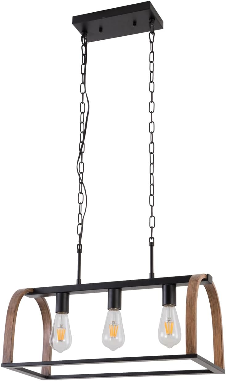 Maxax 3-Light Linear Chandelier Modern Rectangle Light Fixture for Farmhouse Dining Room Kitchen Island Bar