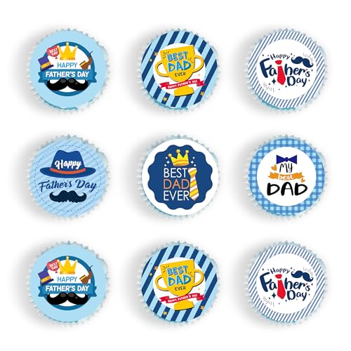 48 Pcs Edible Happy Fathers Day Cupcake Toppers Cupcake Picks Happy Father's Day Theme Men Birthday Party Cake Decorations Supplies