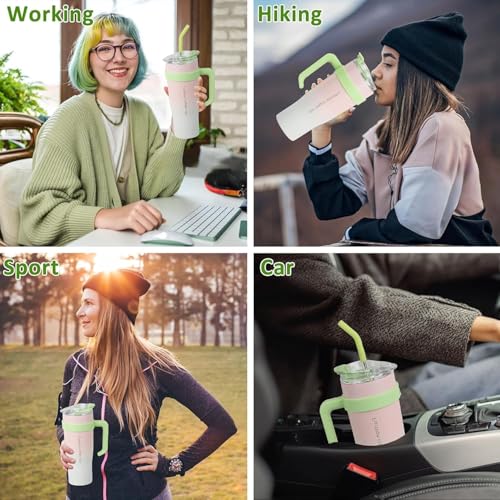 Image of MOOKA 1200ML Stainless Steel Tumbler Hot and Cold with Handle and Lid 2 Straw, Double Insulated Cup 100% Leak Proof Mug Cupholder for Gym, Travelling (Green White)