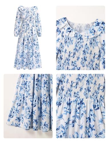 AWIBMK Mommy and Me Floral Dresses Boho Flowy Long Sleee Smocked Tiered Spring Fall Mother Daughter Matching Dresses3