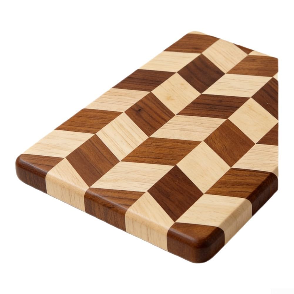 Tagliere in legno, motivo a scacchi, antiscivolo, blocco da cucina in legno di caucciù, 30 x 20 cm, tagliere per verdure, carne e frutta (B)