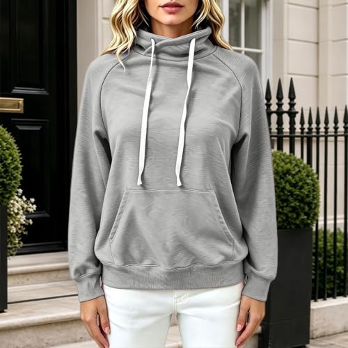 ENCURKUS Women Pullover Y2K Hoodies Casual Cowl Neck Sweatshirt with Pocket - image 3