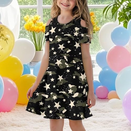 Girl's Cold Shoulder Dress Short Sleeve Crewneck A-Line Swing Skater Dress Summer Casual Sundress with Pockets4