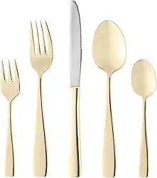 WOLFF - Faqueiro de Aço Inox Pisa Dourado 30 Peças - Mesa Posta - Itens Para Casa - Utensílios de Cozinha - Enxoval - Casamento - Decoração