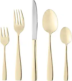 WOLFF - Faqueiro de Aço Inox Pisa Dourado 30 Peças - Mesa Posta - Itens Para Casa - Utensílios de Cozinha - Enxoval - Casamento - Decoração