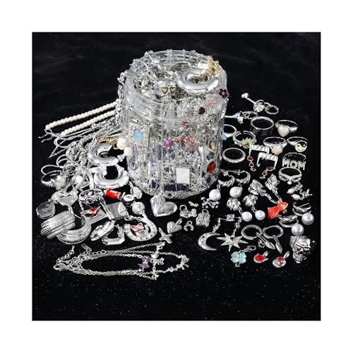 Image of 50+ PCS Mystery Jewelry Jar, Sterling Silver Mystery Boxes For Sale, Gift Ready Jewelry Set with Necklaces, Earrings, Rings, Bracelets & DIY Pendants, Surprise Jewelry Jar Unique